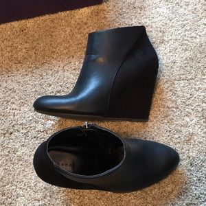 Black leather with suede wedge booties